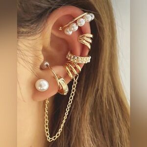 Gold and 8pc Faux Pearl Ear Cuff Set